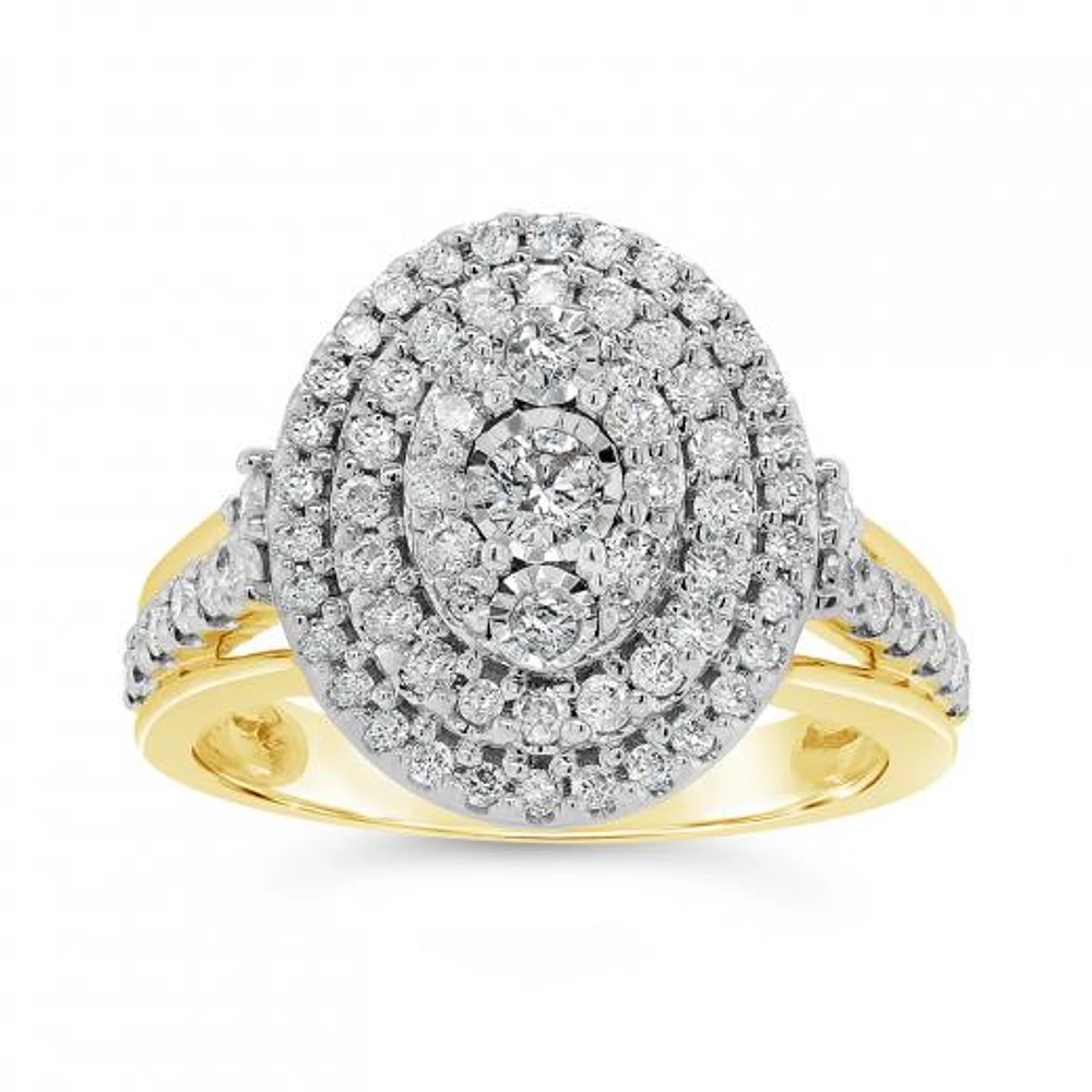 10K Yellow Gold 1.00CTW Diamond Oval Shaped Fashion Ring