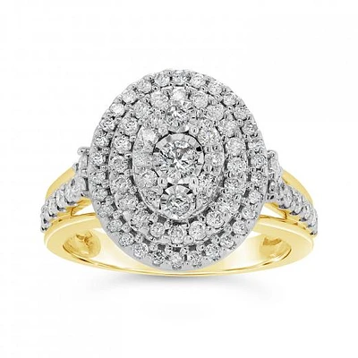10K Yellow Gold 1.00CTW Diamond Oval Shaped Fashion Ring