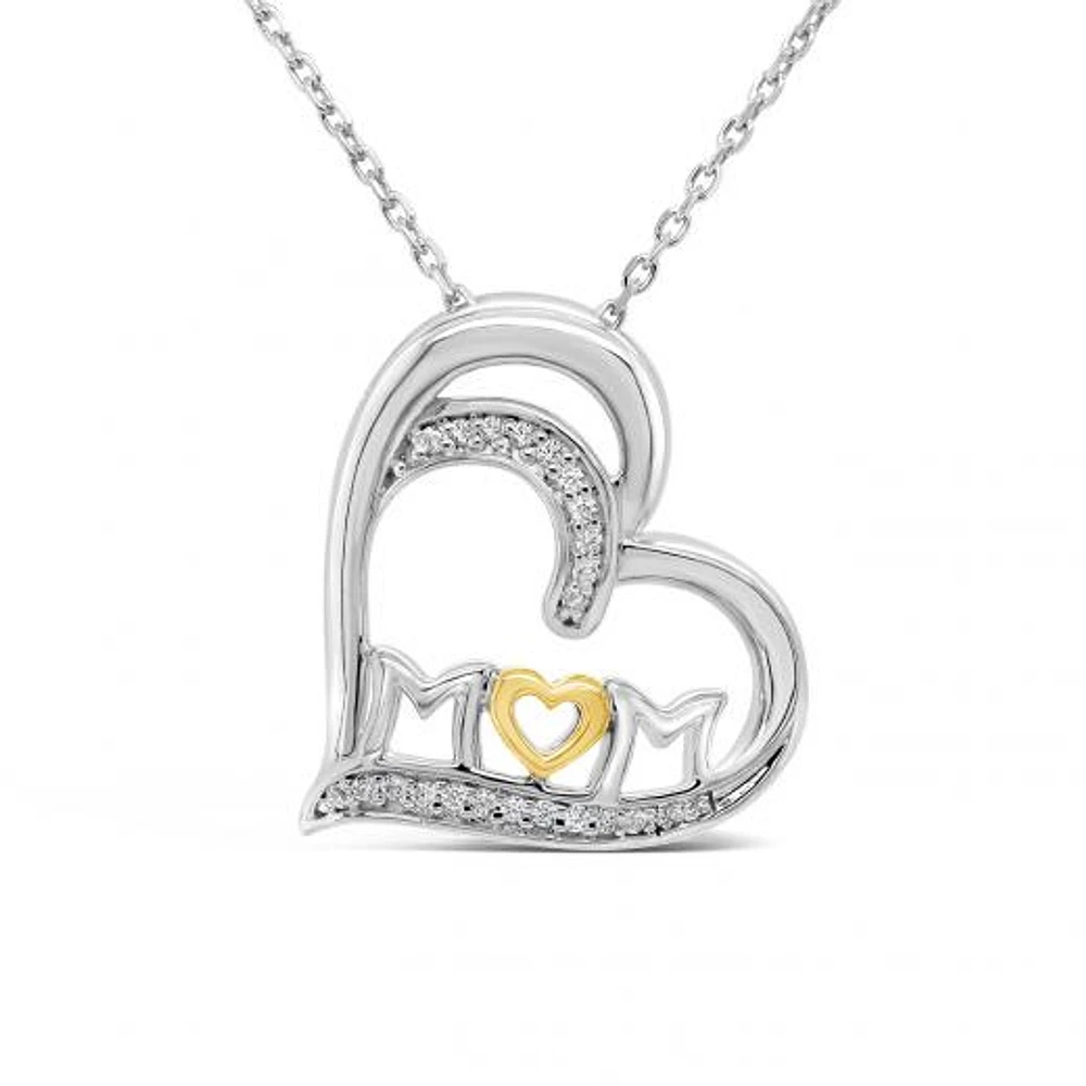 Sterling Silver & 10K Yellow Gold Diamond Mom Heart Pendant