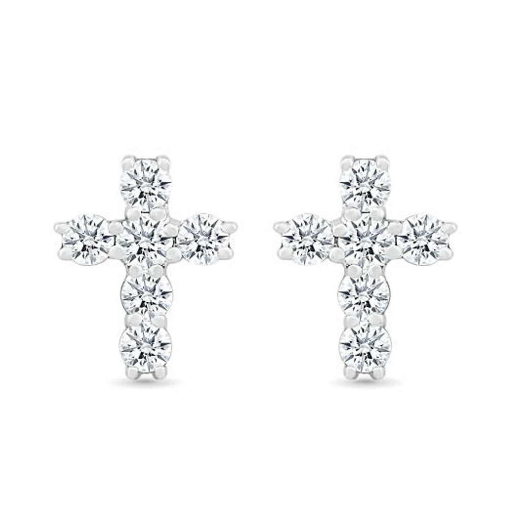 10K White Gold 0.23CTW Diamond Cross Earrings