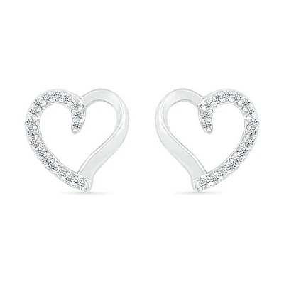 10K White Gold Diamond Heart Earrings