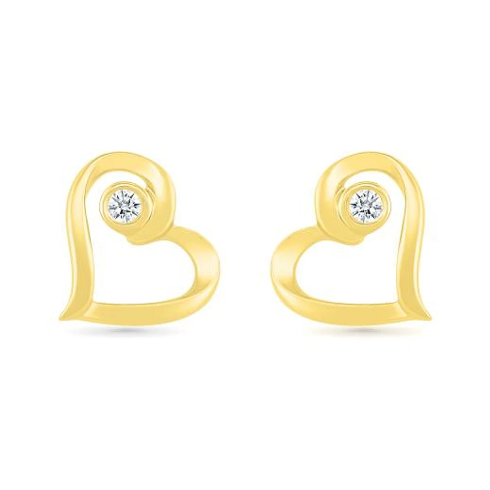 10K Yellow Gold Diamond Heart Earrings