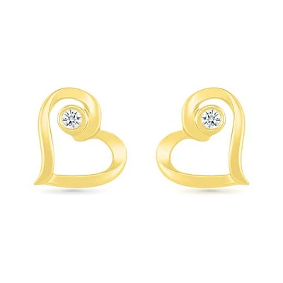 10K Yellow Gold Diamond Heart Earrings