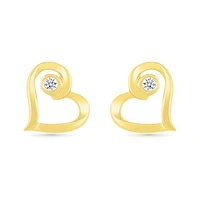 10K Yellow Gold Diamond Heart Earrings