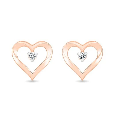 10K Rose Gold Diamond Heart Earrings