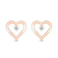 10K Rose Gold Diamond Heart Earrings