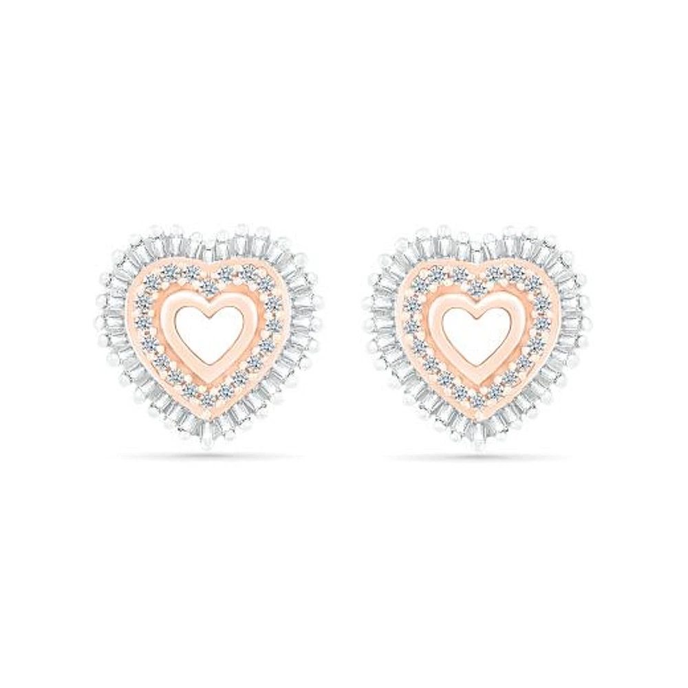 10K Rose Gold 0.29CTW Diamond Heart Earrings