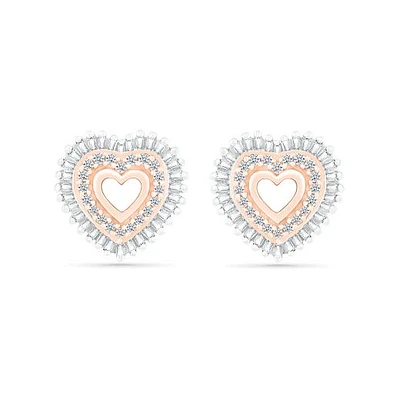 10K Rose Gold 0.29CTW Diamond Heart Earrings