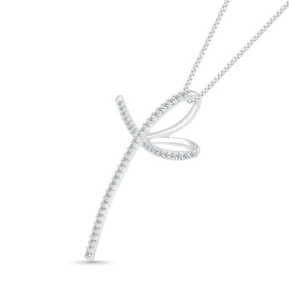 10K White Gold 0.29CTW Diamond Cross Pendant
