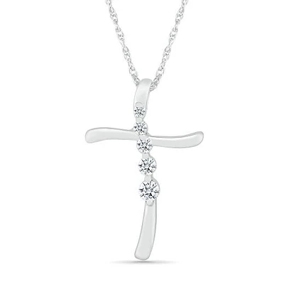 10K White Gold 0.11CTW Diamond Cross Pendant