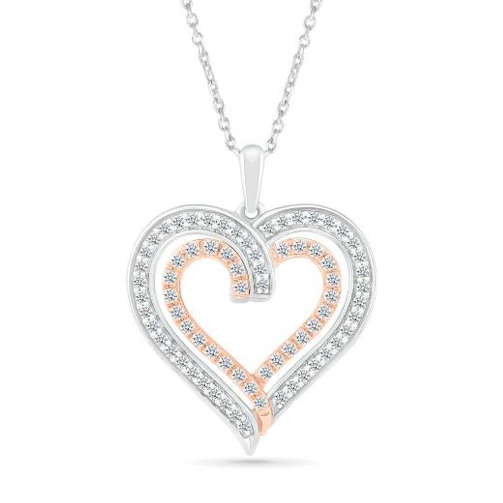 Sterling Silver & Rose Gold 0.45CTW Heart Pendant