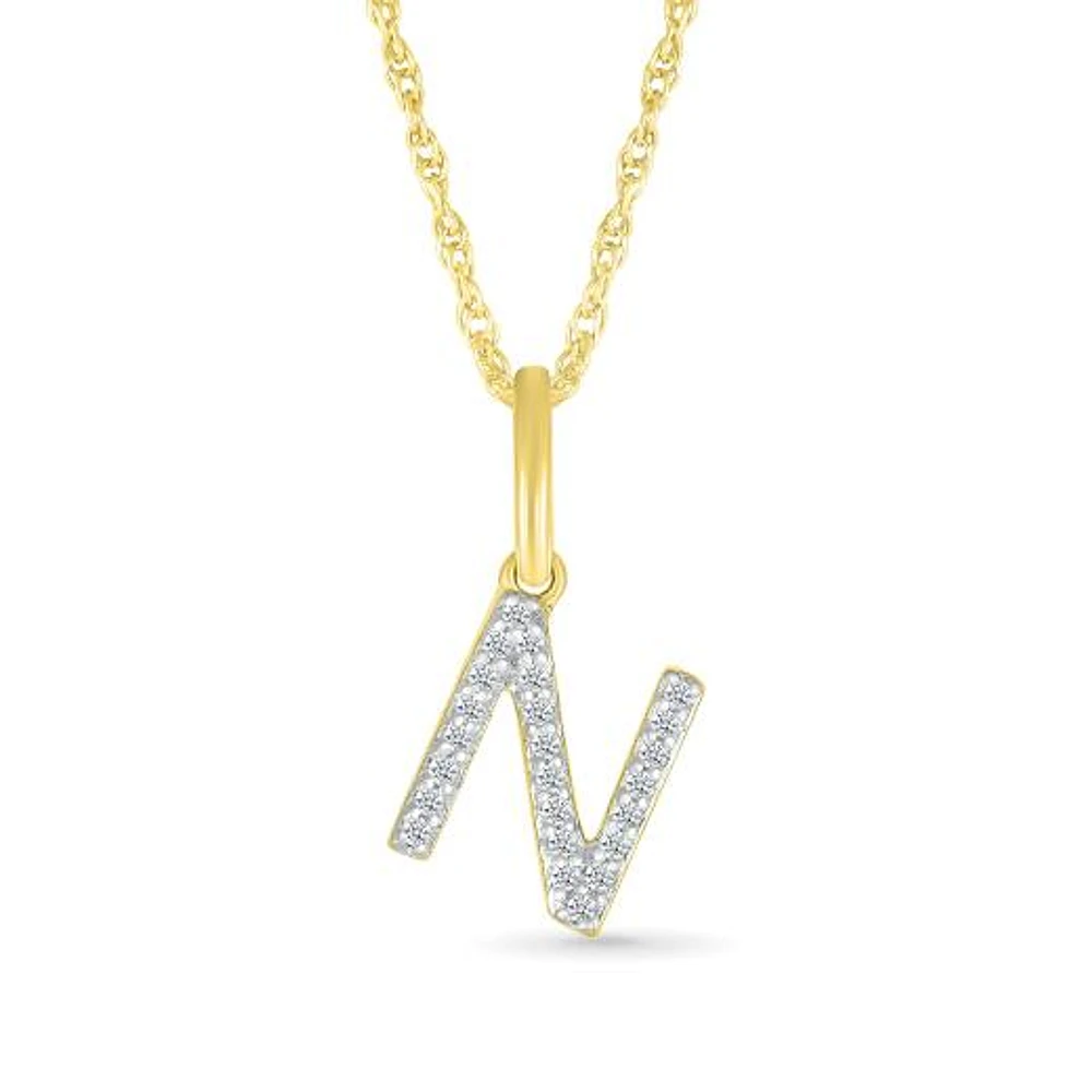 10K Yellow Gold & Diamond "N" Initial Pendant