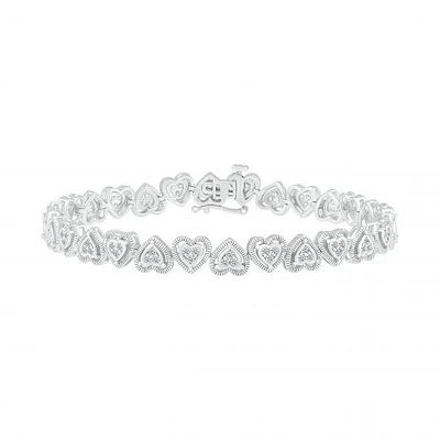 Sterling Silver 0.95CTW Diamond Heart Bracelet