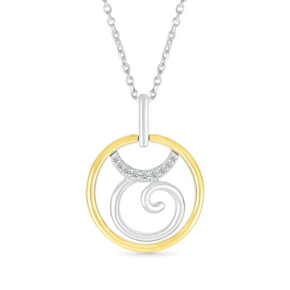Sterling Silver 10K Yellow Gold Taurus Diamond Pendant
