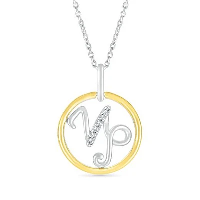 Sterling Silver 10K Yellow Gold Capricorn Diamond Pendant