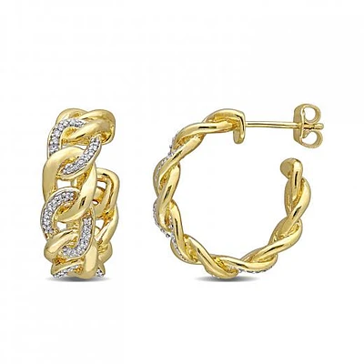 Julianna B Yellow Plated Sterling Silver 0.25CTW Diamond Link Hoops