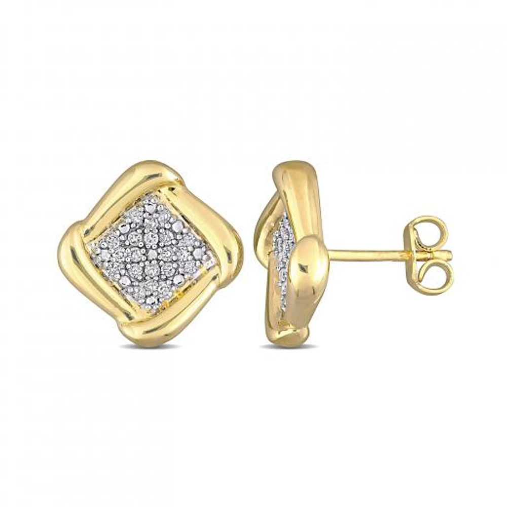 Julianna B Yellow Plated Sterling Silver 0.20CTW Diamond Cluster Studs