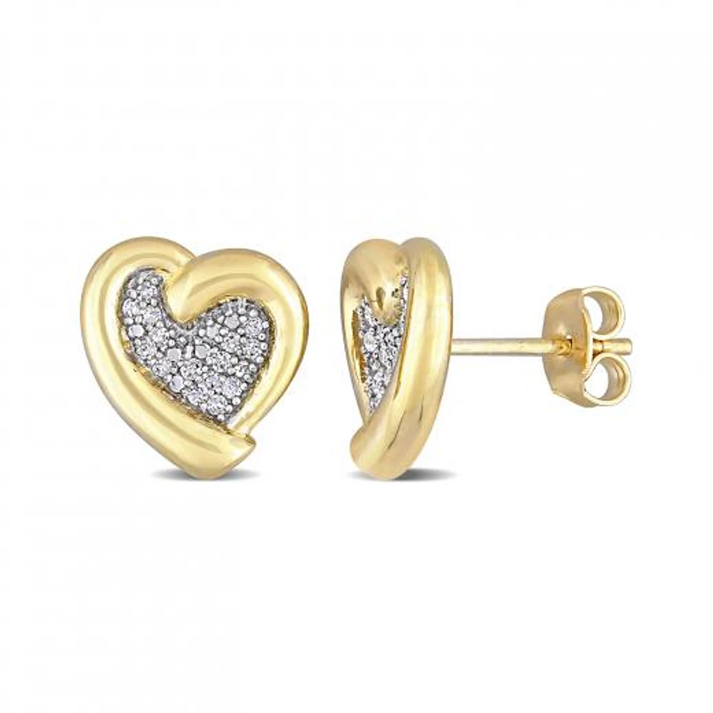 Julianna B Yellow Plated Sterling Silver 0.15CTW Diamond Heart Studs