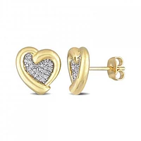 Julianna B Yellow Plated Sterling Silver 0.15CTW Diamond Heart Studs