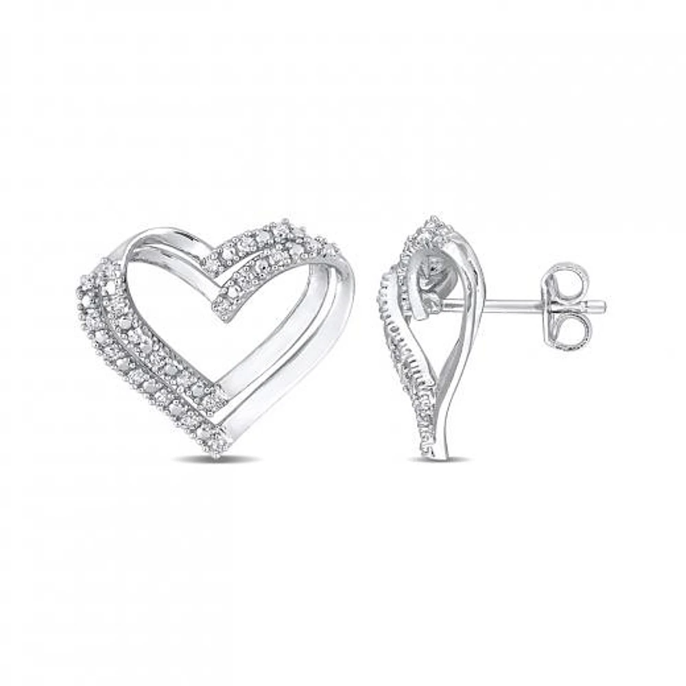 Julianna B Sterling Silver 0.20CTW Diamond Heart Earrings