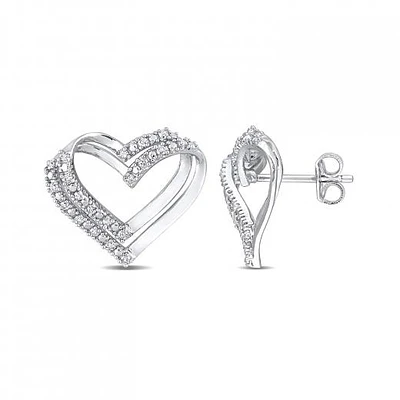 Julianna B Sterling Silver 0.20CTW Diamond Heart Earrings