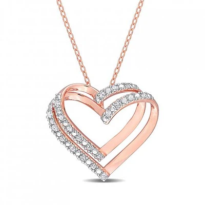 Julianna B Rose Plated Sterling Silver 0.20CTW Diamond Heart Pendant