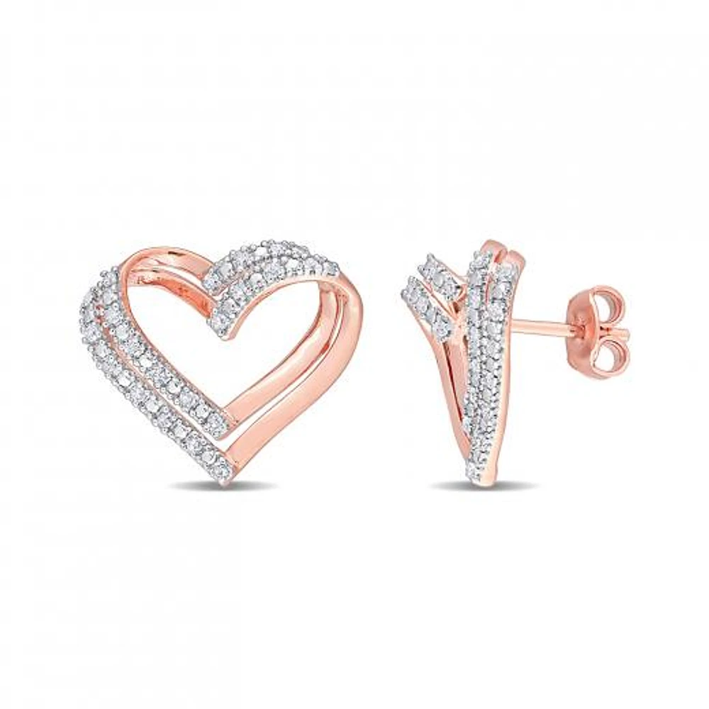 Julianna B Rose Plated Sterling Silver 0.20CTW Diamond Heart Earrings