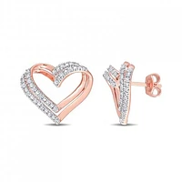 Julianna B Rose Plated Sterling Silver 0.20CTW Diamond Heart Earrings