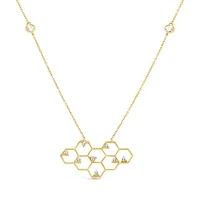 10K Yellow Gold 17"+1" Cubic Zirconia Honeycomb Necklace