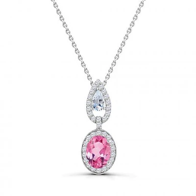 Sterling Silver 18" Pink Topaz and White Topaz Necklace