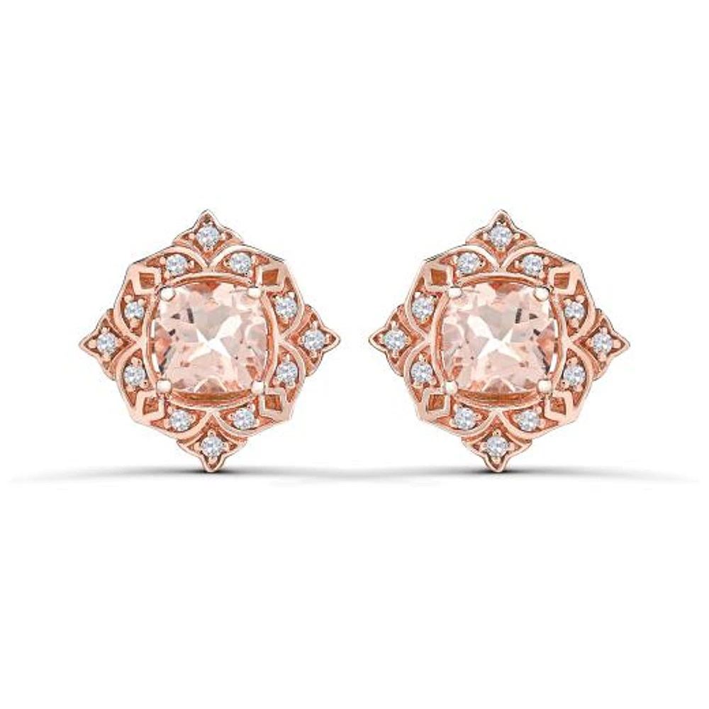 10K Rose Gold Morganite and White Sapphire Stud Earrings