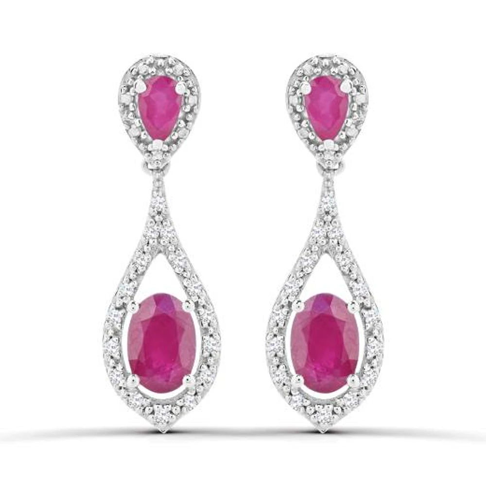 10K White Gold Ruby and Diamond Dangle Earrings