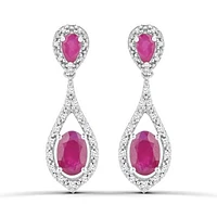 10K White Gold Ruby and Diamond Dangle Earrings