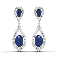 10K White Gold Blue Sapphire and Diamond Dangle Earrings