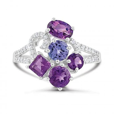 Sterling Silver Amethyst, Tanzanite and White Topaz Ring