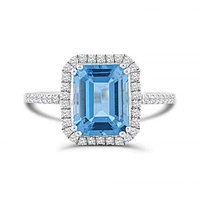 10K White Gold Swiss Blue Topaz & White Zircon Ring