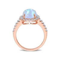 Julianna B 10K Rose Gold Blue Ethiopian Opal & Lab Grown White Sapphire Ring