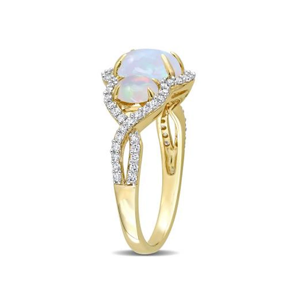 Julianna B 10K Yellow Gold 0.31CTW Diamond & Blue Ethiopian Opal Ring