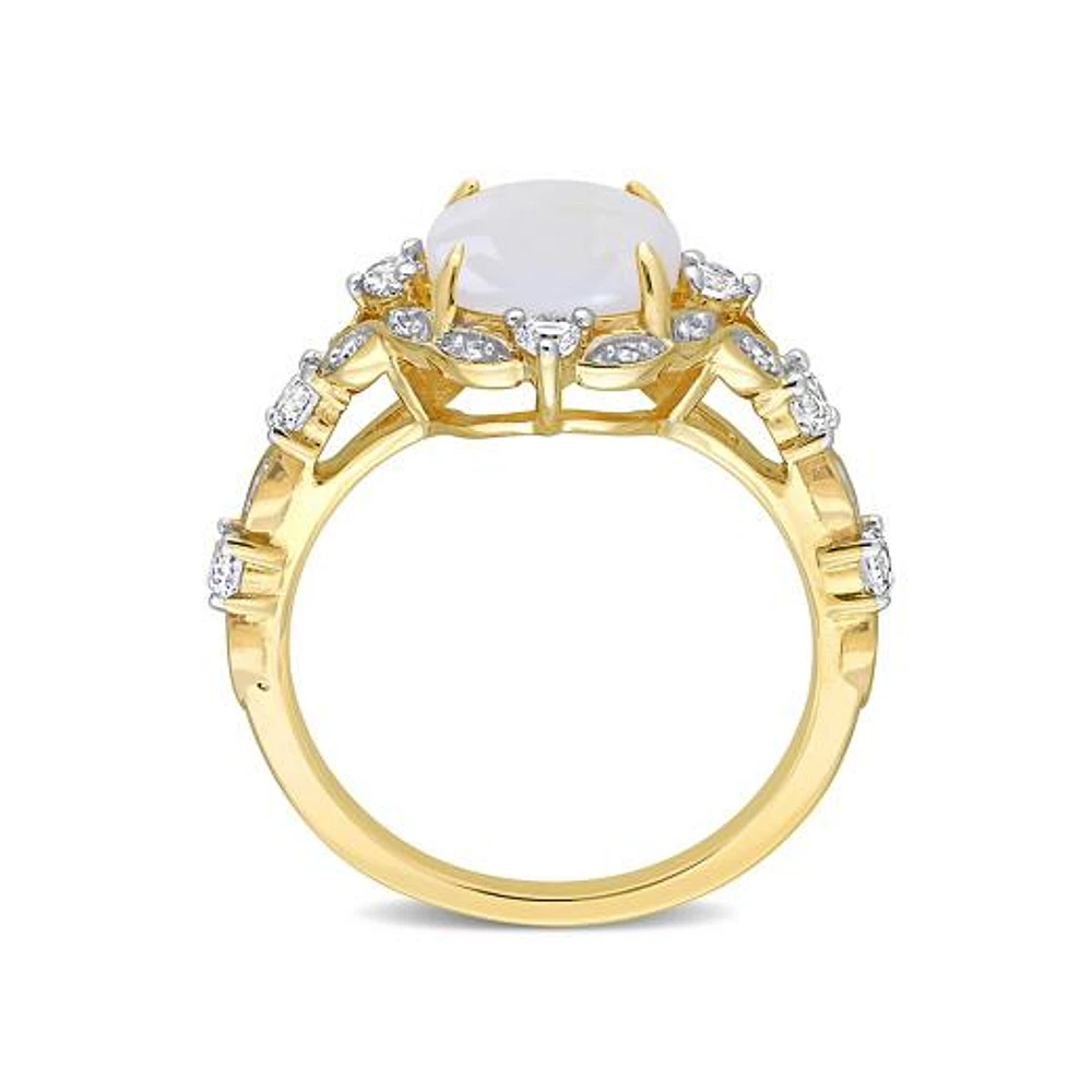 Julianna B 10K Yellow Gold 0.06CTW Diamond, Opal & White Sapphire Ring