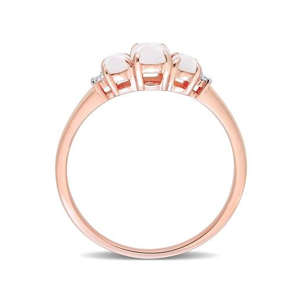 Julianna B 10K Rose Gold 0.02CTW Diamond & Opal 3 Stone Ring