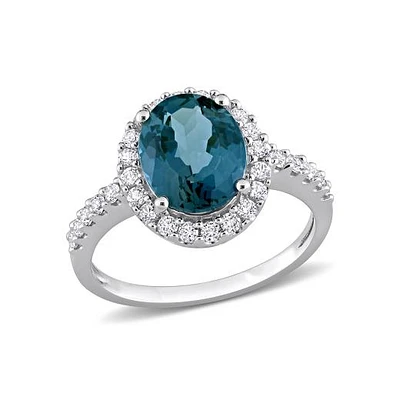 Julianna B 10K White Gold Blue Topaz & Lab Grown Sapphire Ring
