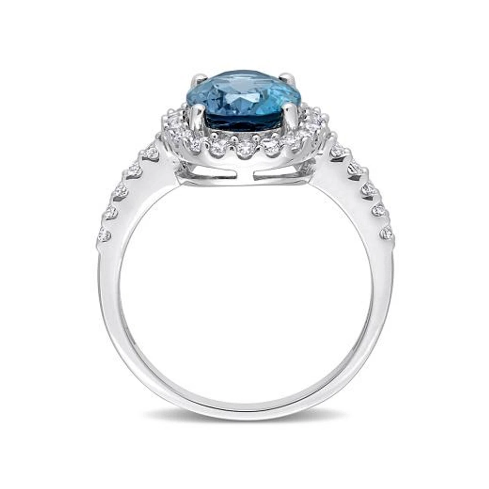 Julianna B 10K White Gold Blue Topaz & Lab Grown Sapphire Ring