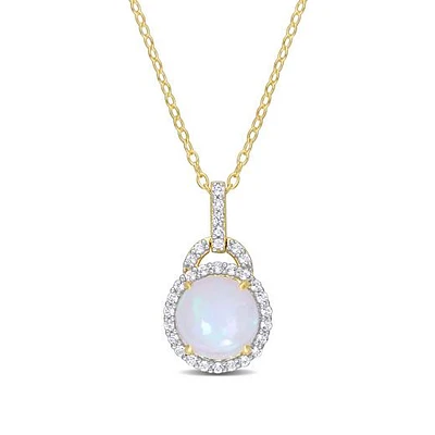Julianna B Sterling Silver Blue Ethiopian Opal & White Topaz Necklace