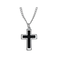 Sterling Silver Onyx Cross with 24" Stainless Steel Chain