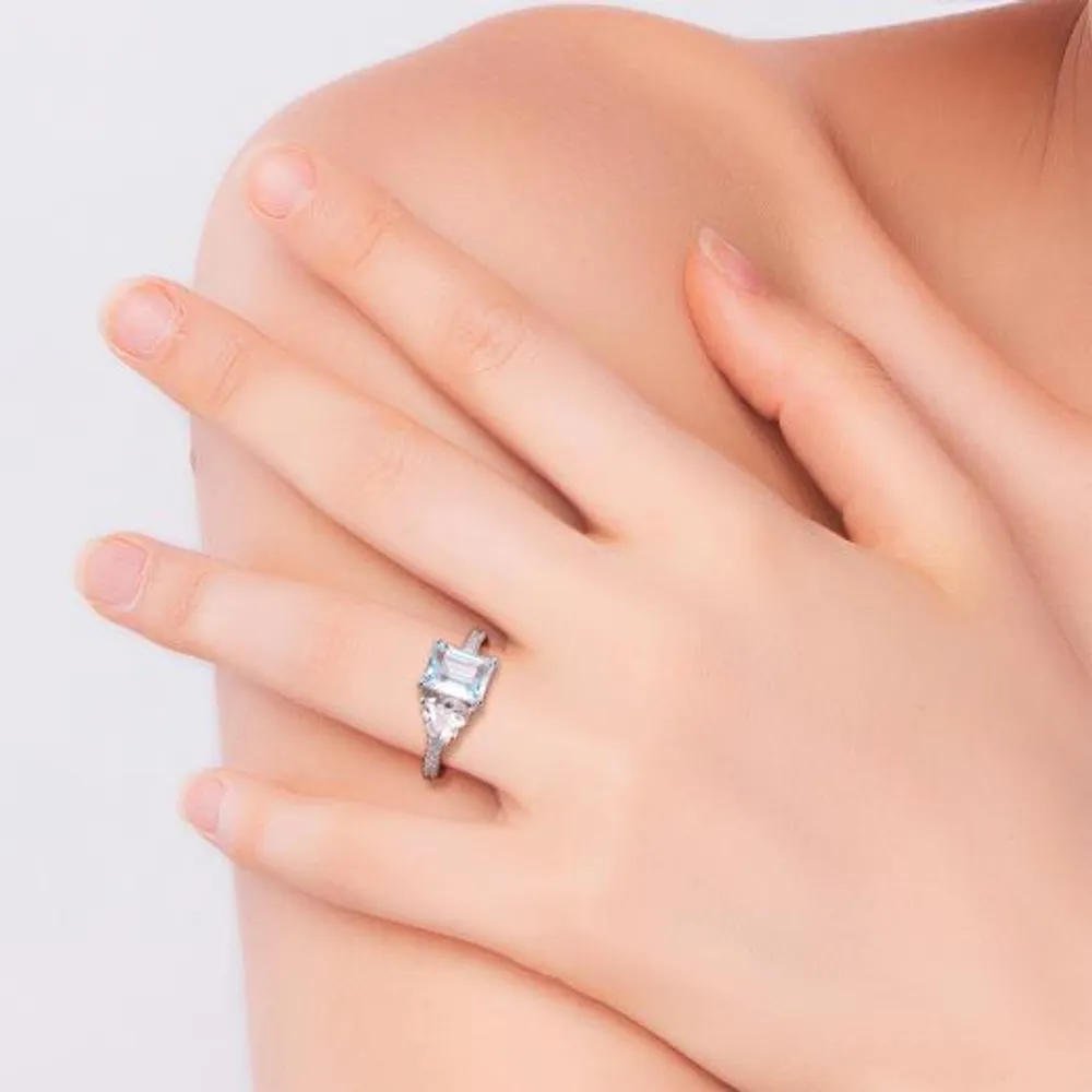 Julianna B Sterling Silver 0.10CTW Diamond, Blue Topaz & Morganite Ring