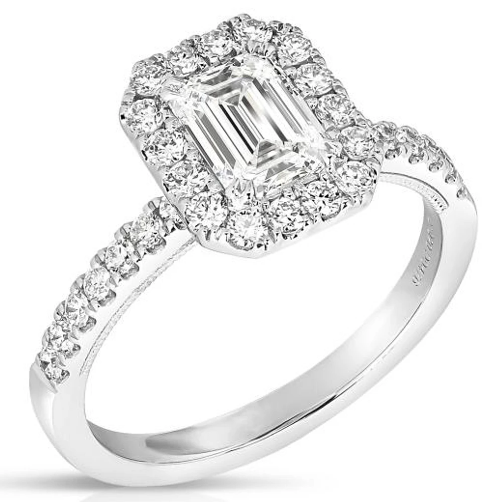 New Brilliance Lab Grown 2.10CTW Emerald Cut Diamond Halo Ring in 14K White Gold