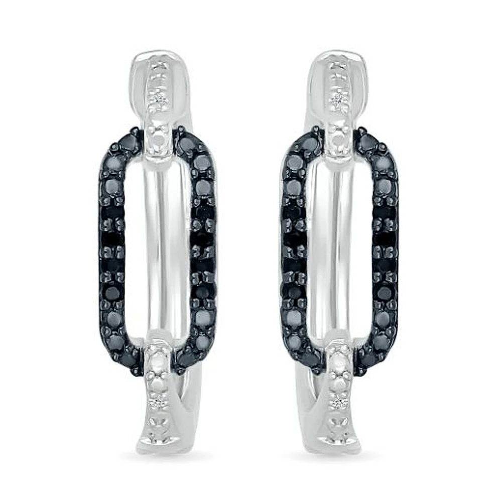 Sterling Silver Black Diamond Link Hoops