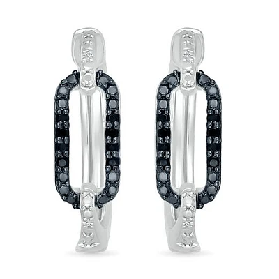Sterling Silver Black Diamond Link Hoops
