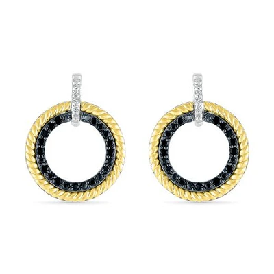 Sterling Silver & 10K Yellow Gold 0.23CTW Black Diamond Circle Earrings