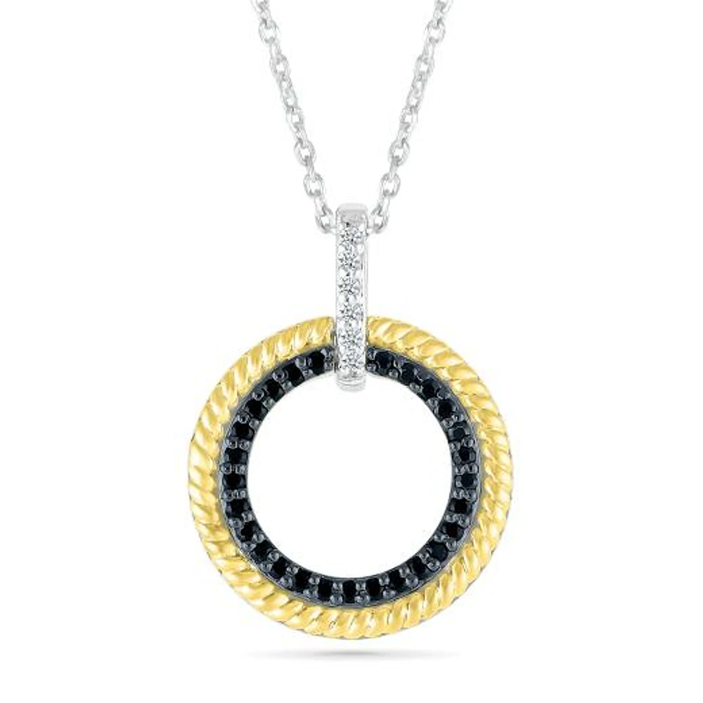 Sterling Silver & 10K Yellow Gold 0.18CTW Black Diamond Pendant